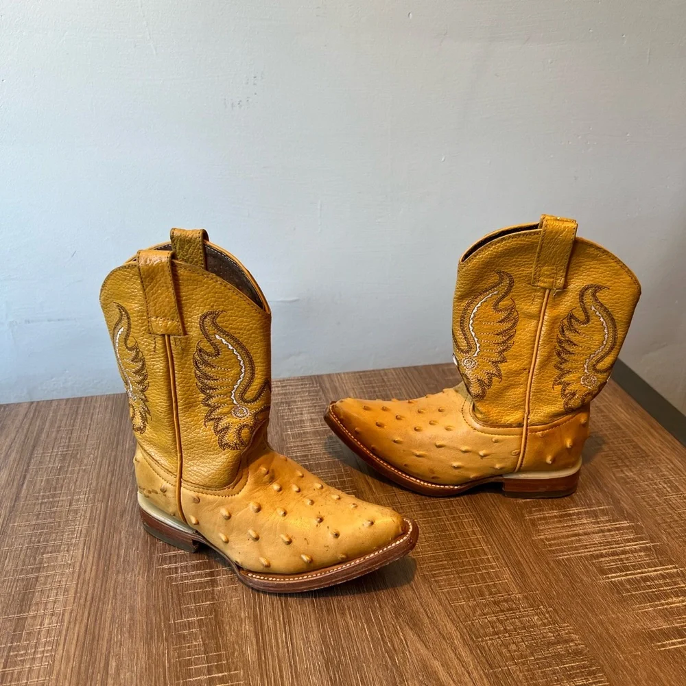 Carreta Kids Size 6‎ Brown Ostrich Print Cowboy Western Boots